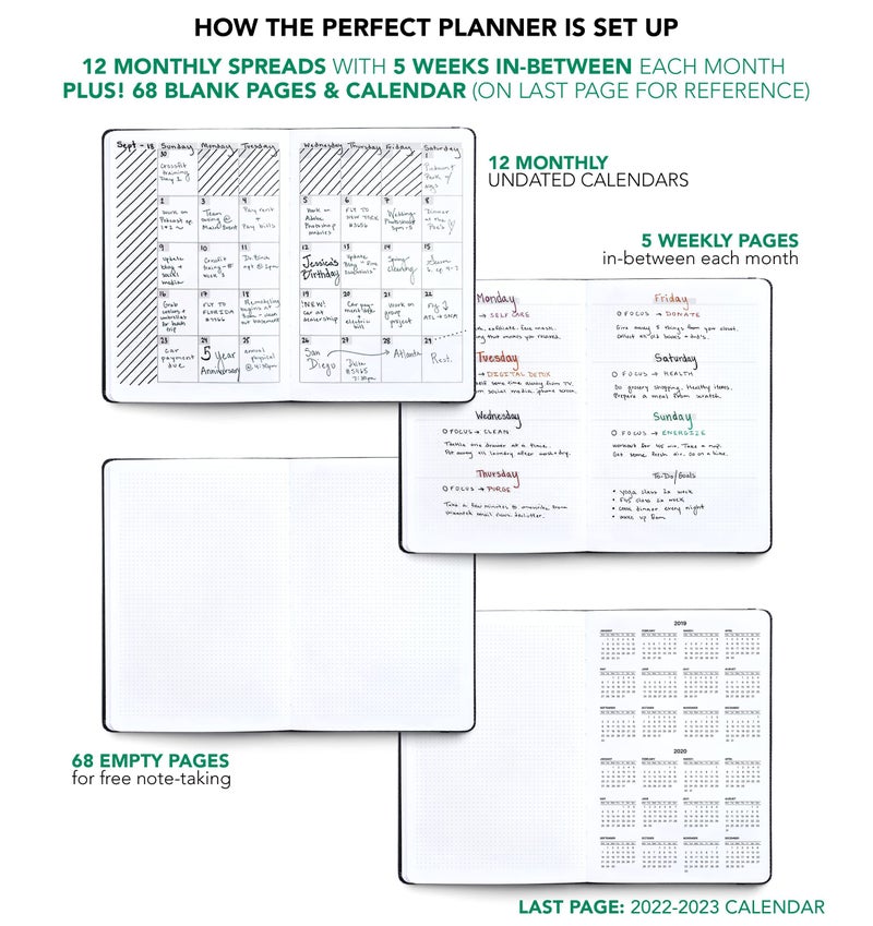 BK UNDATED Yearly Weekly/Monthly Planner 2026-27 Daily Planner Agenda & Personal Organizer to Increase Productivity, Academic Planner w/Sticker Set. A5 (5.8 x 8.3) - Brown Hardcover - Image 3